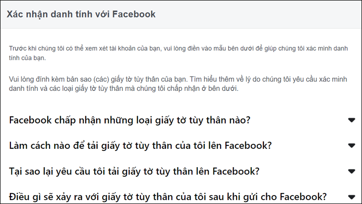 Thông báo hiện về việc gửi thông tin để xác nhận kèm theo các điều khoản của Facebook 