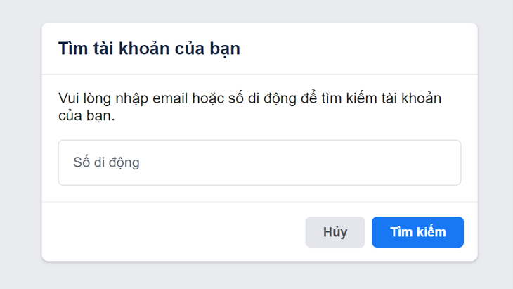 Tìm lại mật khẩu bằng số điện thoại hoặc email