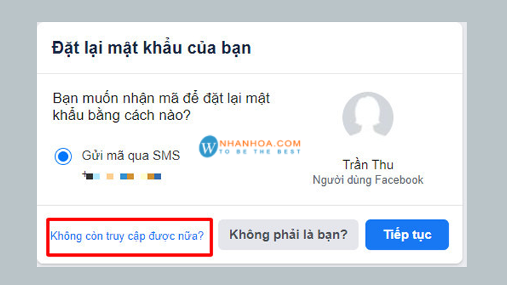 Chọn vào Không thể truy cập tài khoản 