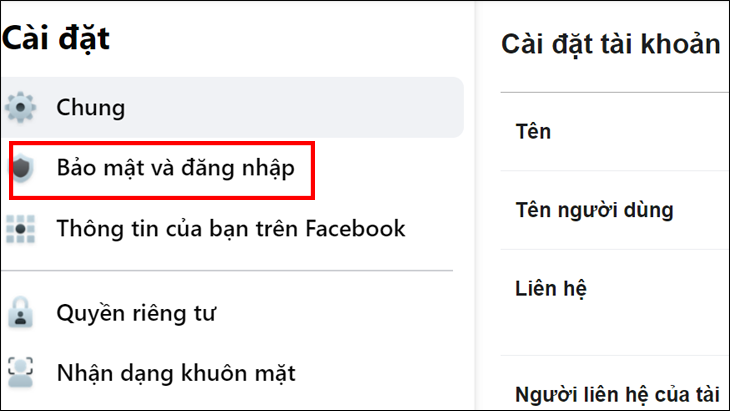 Chọn bảo mật và đăng nhập 